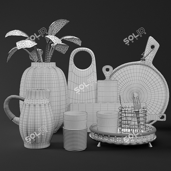 Wooden Kitchen Decor Set 3D model image 4