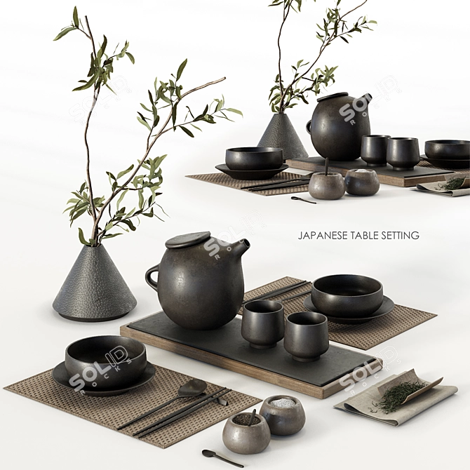 Japanese Tableware Set 3D model image 1