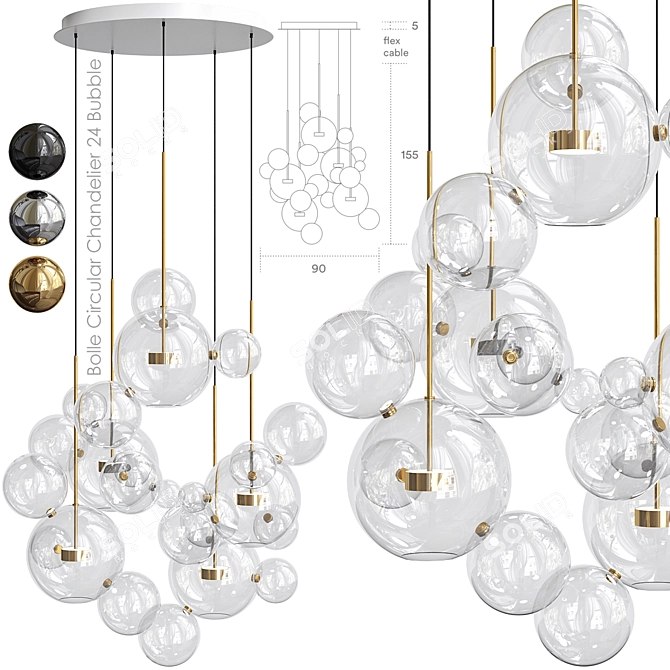 Bolle Circular Chandelier 24 Bubble: Stunning Lighting Statement 3D model image 1