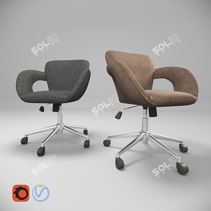 2-in-1 Office Chair: Grey & Brown Fabrics 3D model image 1