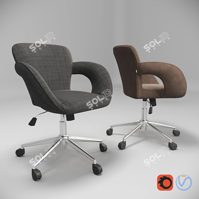 2-in-1 Office Chair: Grey & Brown Fabrics 3D model image 2