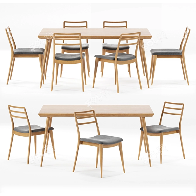 Enzo Dining Table: Georgian Beech Wood, 6-Person Capacity 3D model image 5