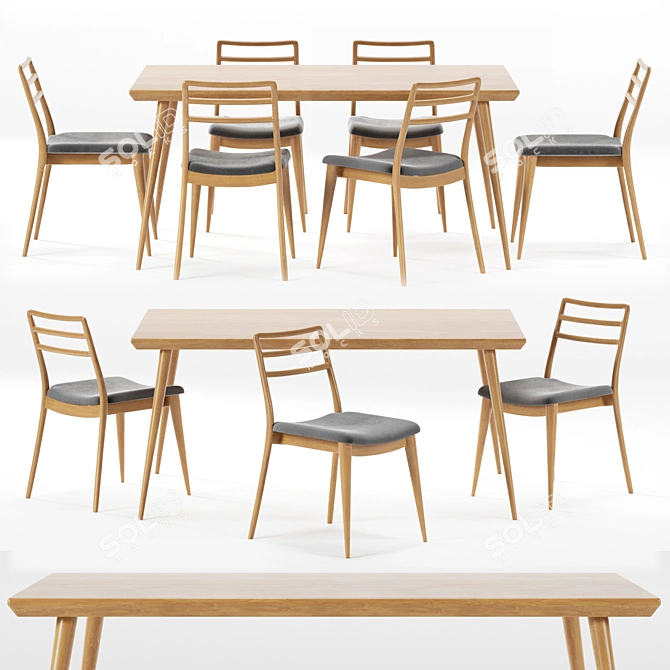 Enzo Dining Table: Georgian Beech Wood, 6-Person Capacity 3D model image 11