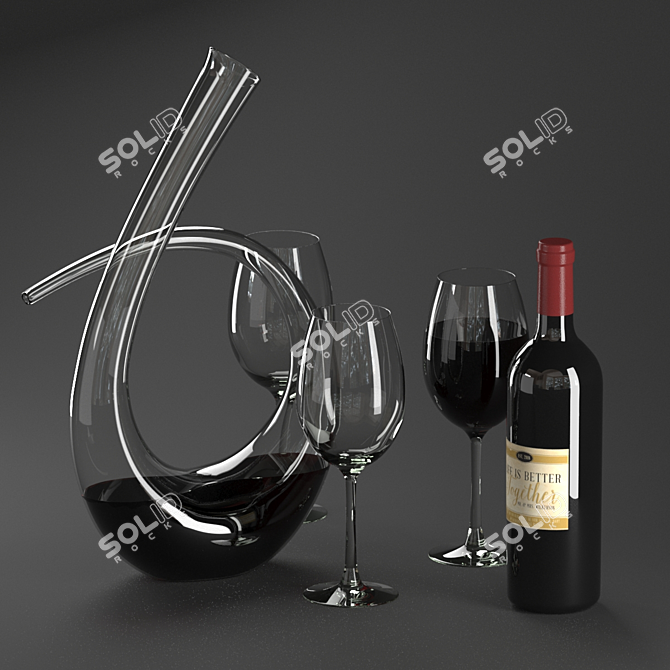 Elegant Wine Set: Bottle, Glass, Decanter 3D model image 2