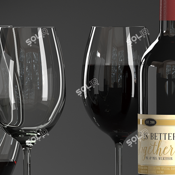 Elegant Wine Set: Bottle, Glass, Decanter 3D model image 3