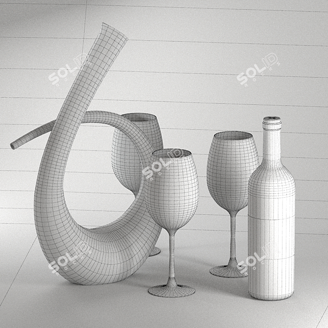 Elegant Wine Set: Bottle, Glass, Decanter 3D model image 4