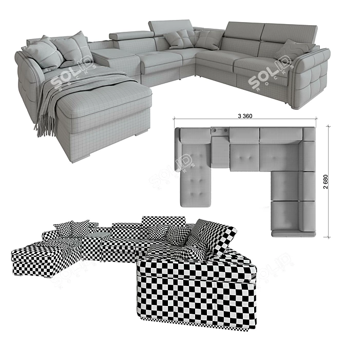 Elegant Massimo Corner Sofa in Fabric 3D model image 3