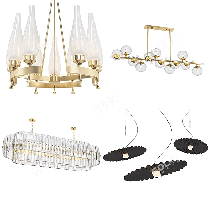 Modern Gold Oval Chandelier 3D model image 1