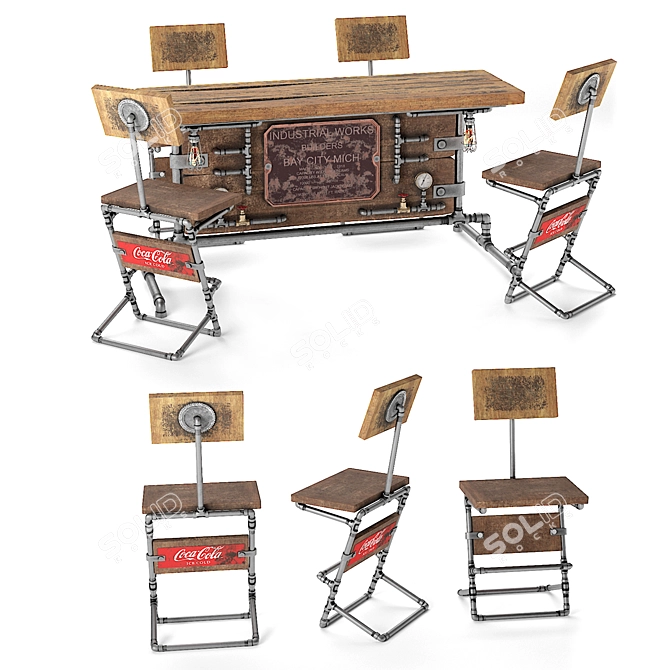 Industrial Steampunk Table Set 3D model image 1