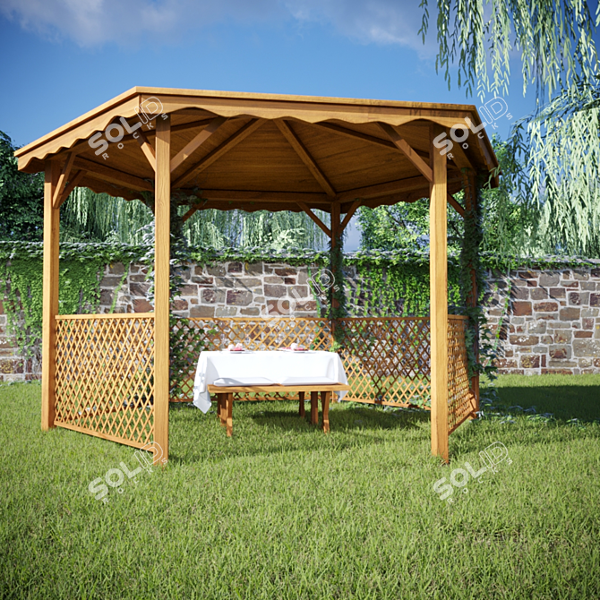 Versatile Pavilion with Customizable Wood Texture | Jardipolys 3D model image 9