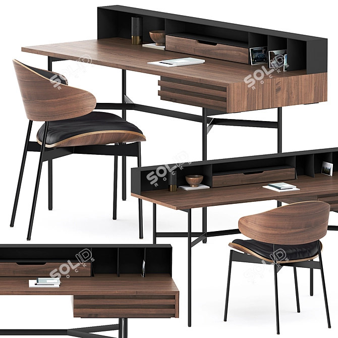 Sleek Harri Desk & Luz Chair 3D model image 1