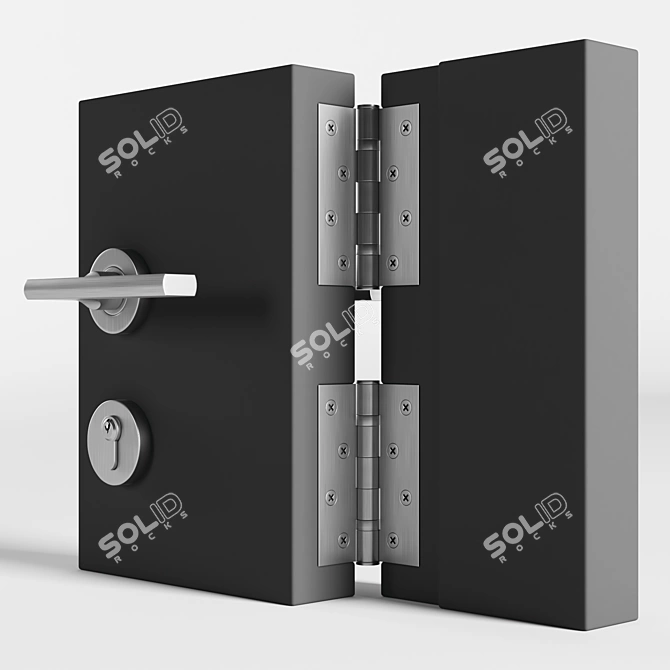 Complete Door Hardware Set: Handle, Hinge, Lock & Brushed Metal Finish 3D model image 1