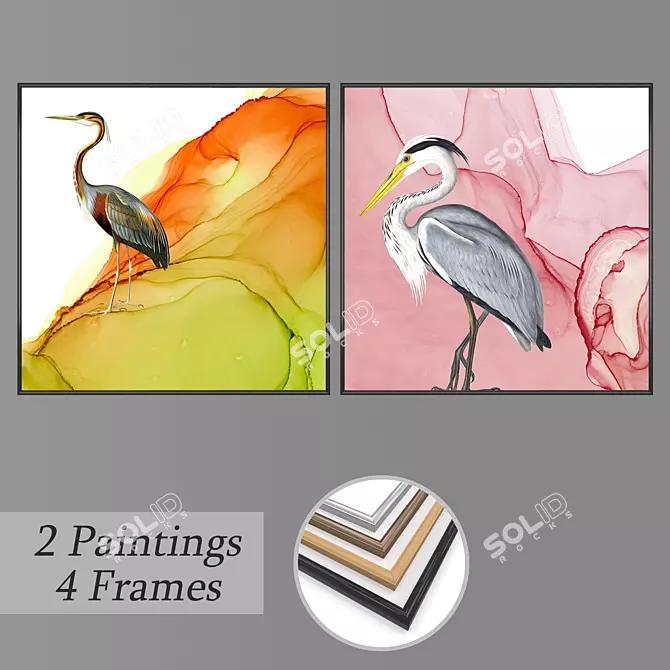 Artistic Trio: Set of Wall Paintings 3D model image 1