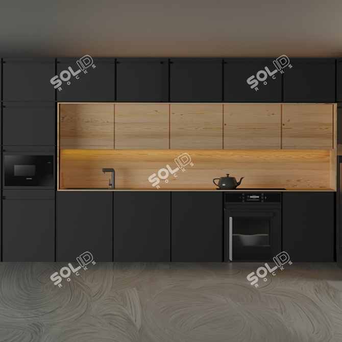Sleek Corner Kitchen with Bosch Appliances 3D model image 1