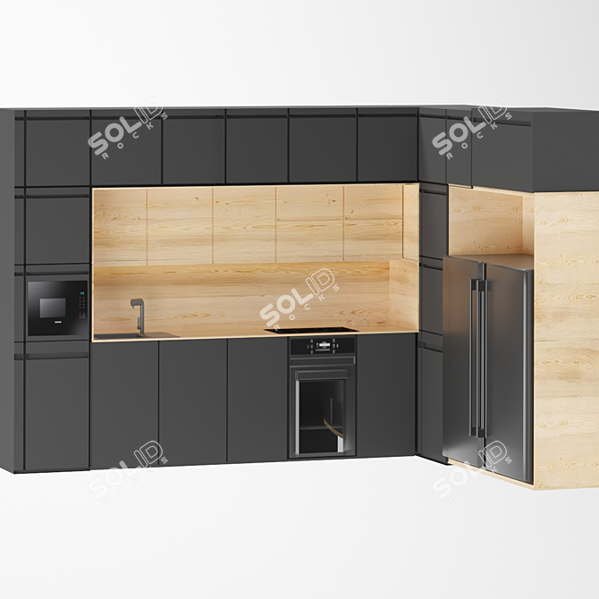 Sleek Corner Kitchen with Bosch Appliances 3D model image 8
