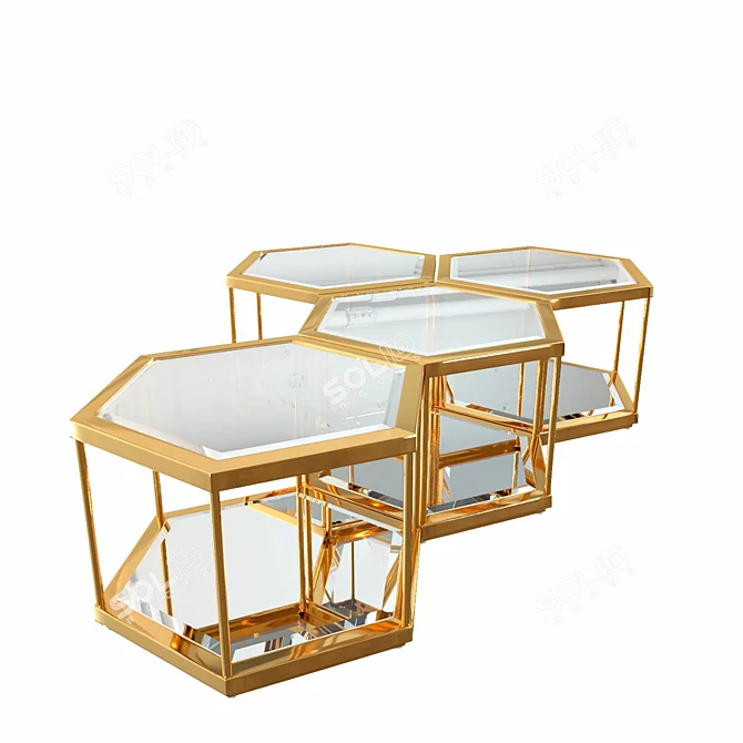 Sleek Golden Coffee Tables Set 3D model image 2