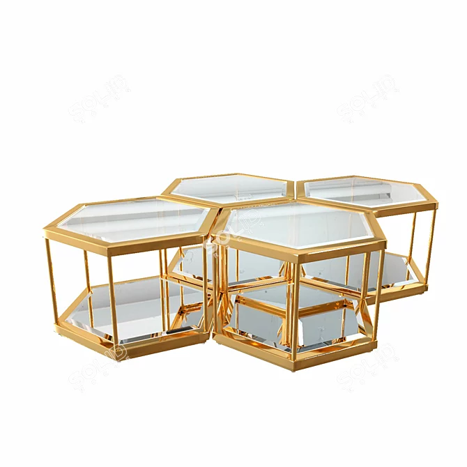 Sleek Golden Coffee Tables Set 3D model image 3