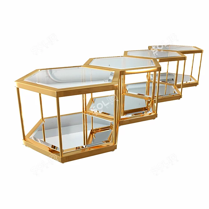 Sleek Golden Coffee Tables Set 3D model image 4