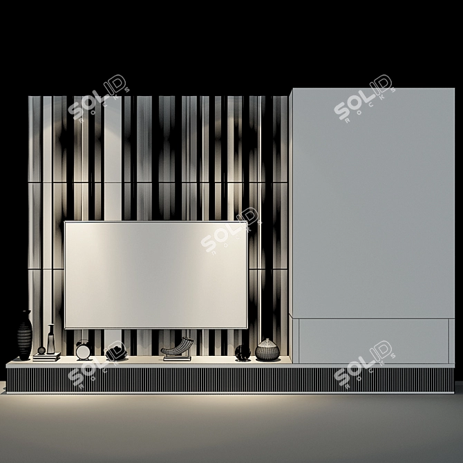 Sleek 70" TV Wall Set 3D model image 3