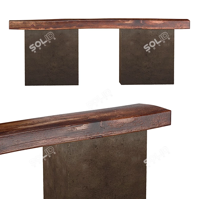 Antique Oak Console with Decorative Stone 3D model image 2