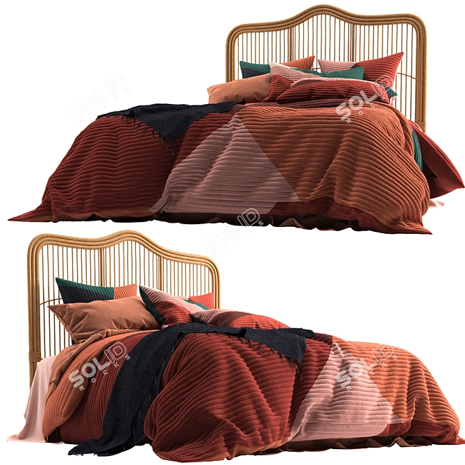 Natural Rattan Bedhead: Georgia Elegance 3D model image 1