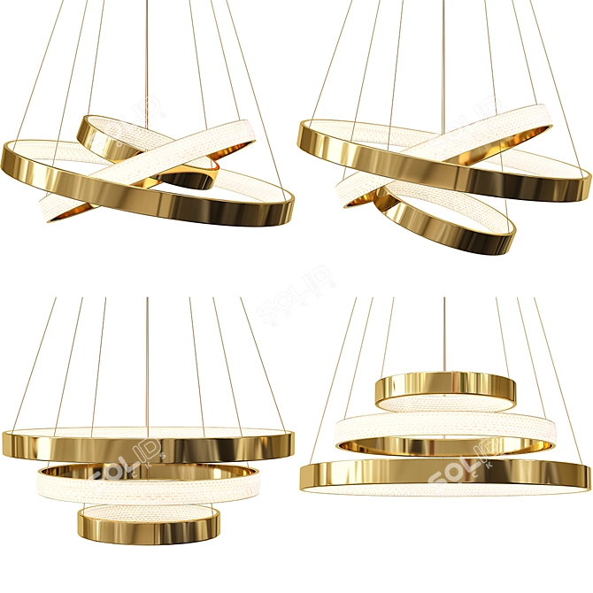 Oracle 3 Rings Gold Chandelier 3D model image 1