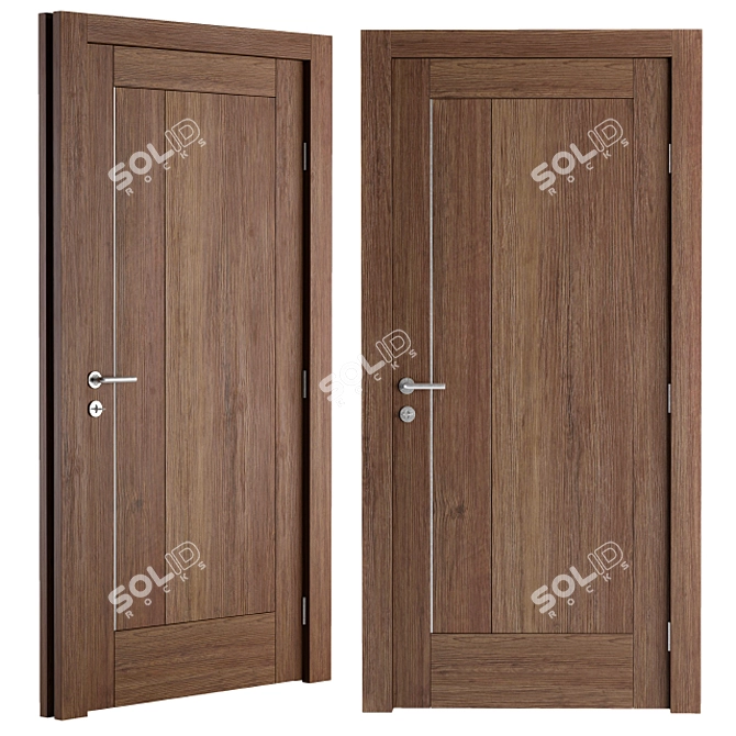 Sleek Wooden Entry Door 3D model image 1