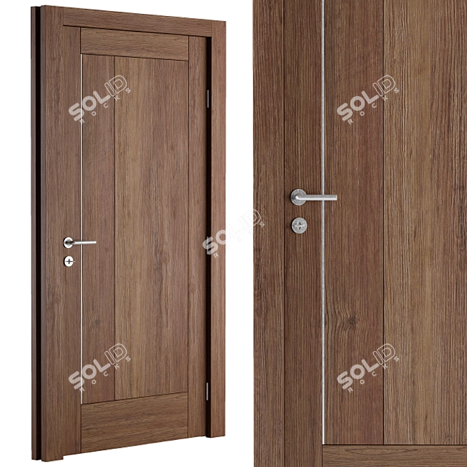 Sleek Wooden Entry Door 3D model image 2