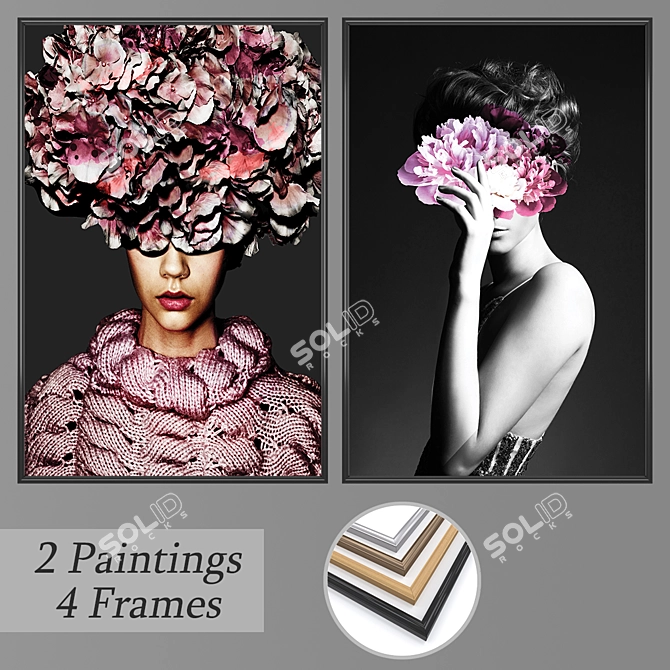 Elegant Wall Paintings Set 3D model image 1