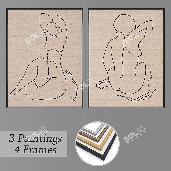 Modern Wall Paintings Set - No. 883 3D model image 1