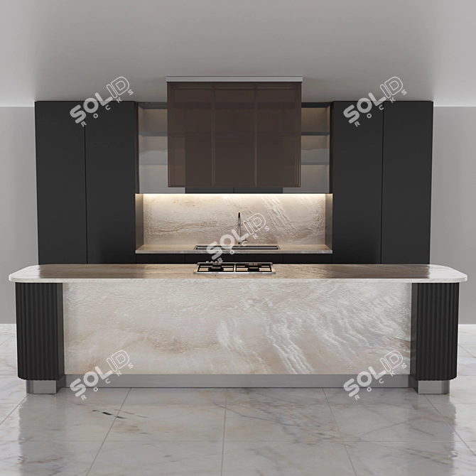 Sleek Modern Kitchen Island 3D model image 1