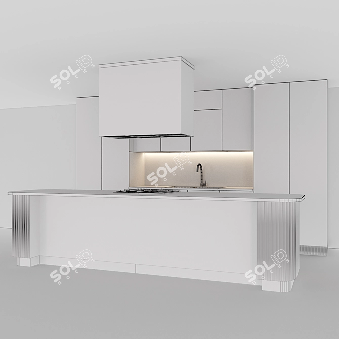 Sleek Modern Kitchen Island 3D model image 3