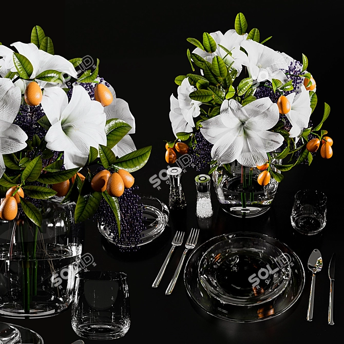 Blooming Delights: Amaryllis & Fresh Fruits 3D model image 2