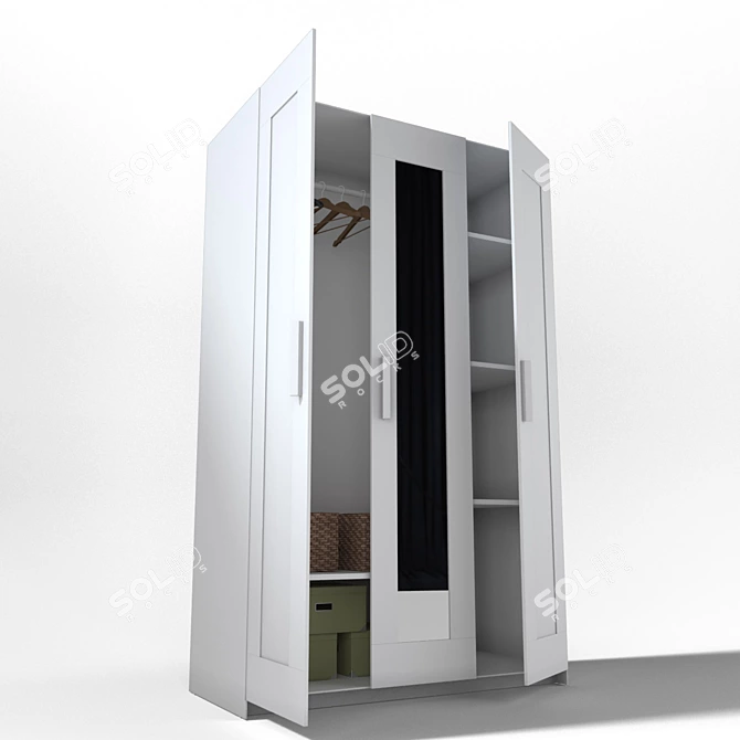 Brimnes Wardrobe: White 3-Door - Compact & Stylish 3D model image 2