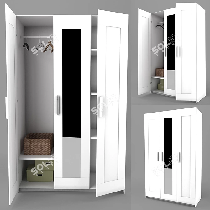 Brimnes Wardrobe: White 3-Door - Compact & Stylish 3D model image 5