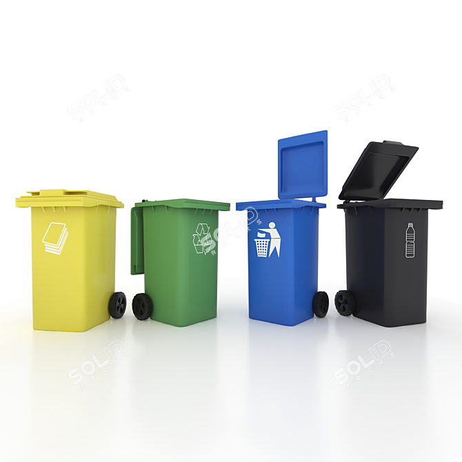 Colorful Waste Bins Set 3D model image 5