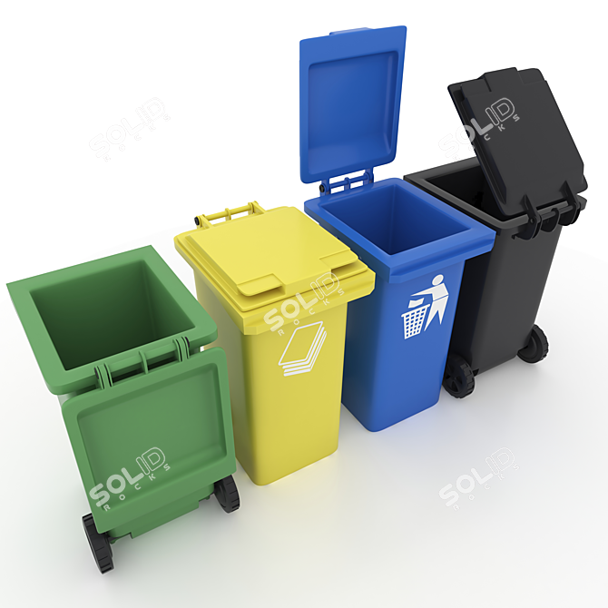 Colorful Waste Bins Set 3D model image 6