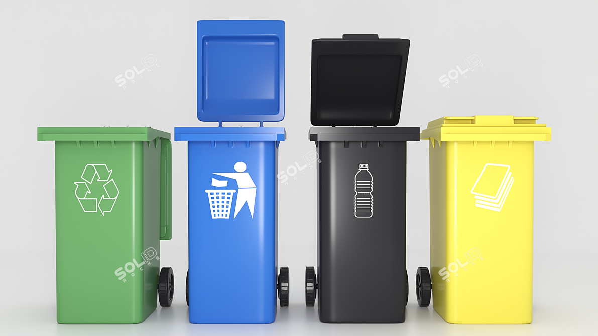 Colorful Waste Bins Set 3D model image 2