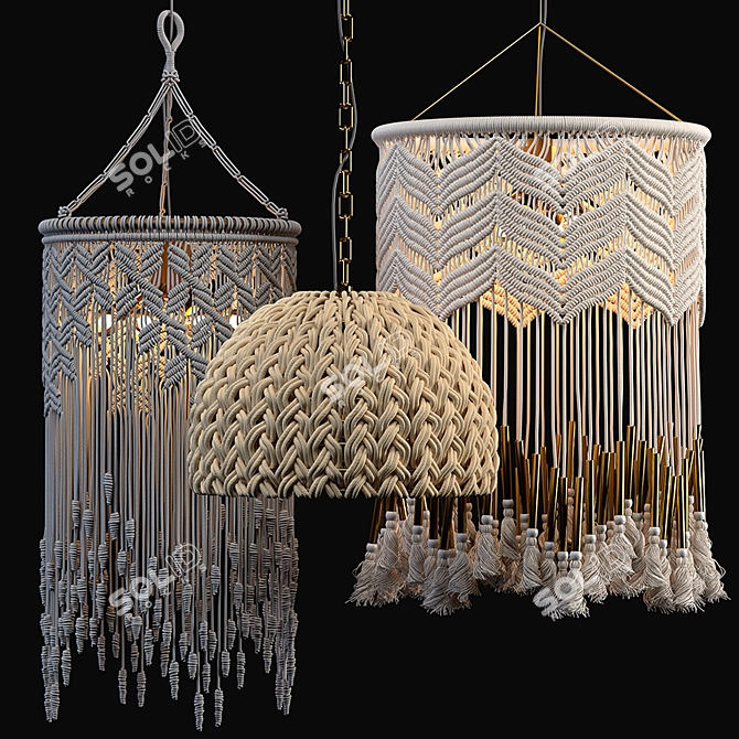 Handcrafted Macrame Pendant Lights 3D model image 1