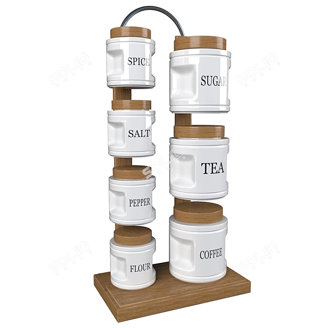 Wooden Stand Kitchen Set: 7 Jars 3D model image 2