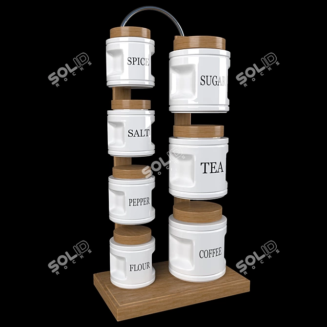 Wooden Stand Kitchen Set: 7 Jars 3D model image 3