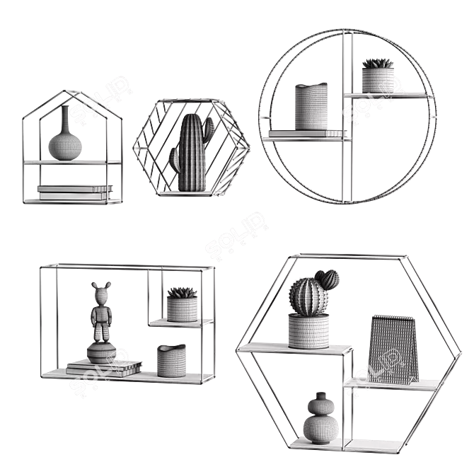 Metallic Shelf Set with Decorative Fillers 3D model image 3