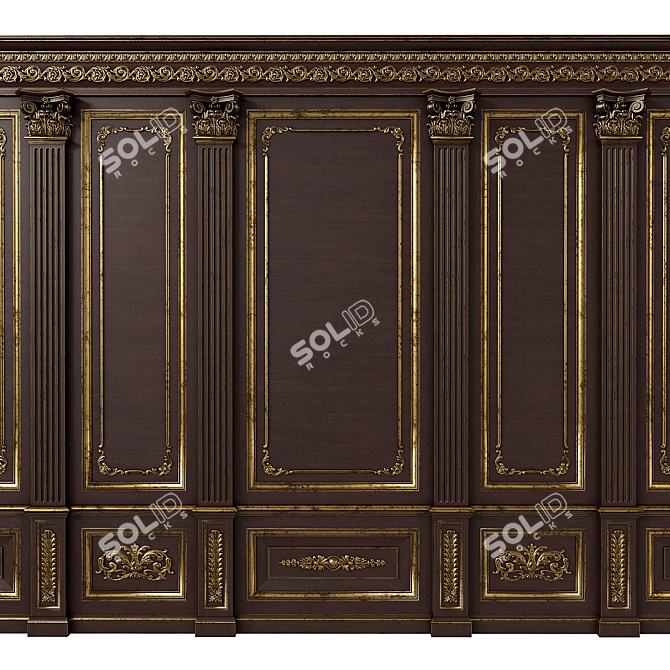 Versatile Wooden Wall Panels: Boiserie INT-030 3D model image 2