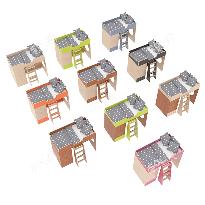 Modular Children's Loft Bed 3D model image 3