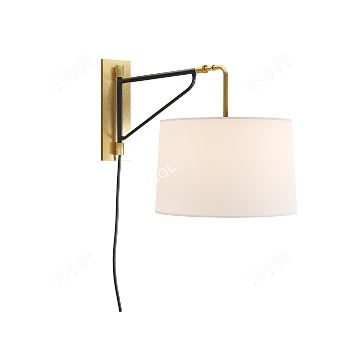 Adjustable Bronze Sconce with White Linen Shade 3D model image 2