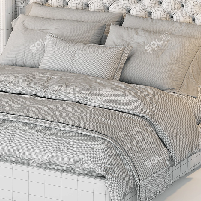 Luxury Diamond Tufted Fabric Bed 3D model image 4