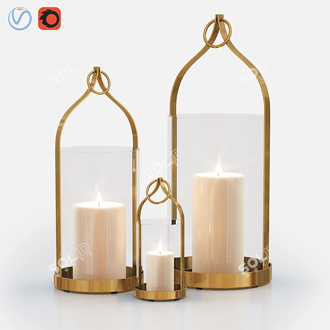 Exquisite Brass Lanterns: Set the Perfect Ambiance 3D model image 1