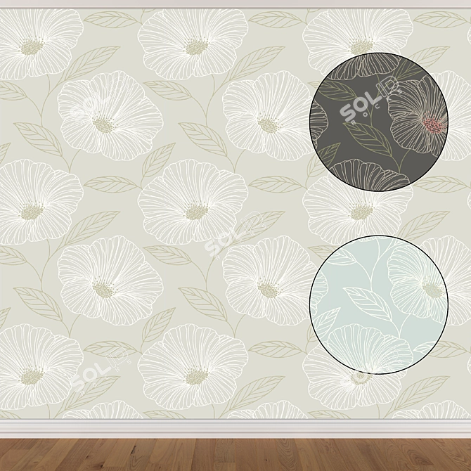 Seamless Wallpaper Set: 3 Color Options 3D model image 1