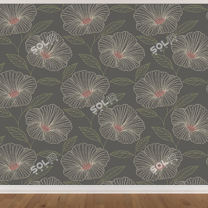 Seamless Wallpaper Set: 3 Color Options 3D model image 2