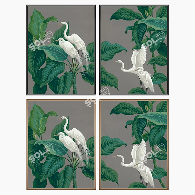 Duo of Wall Paintings with 4 Frame Options 3D model image 2